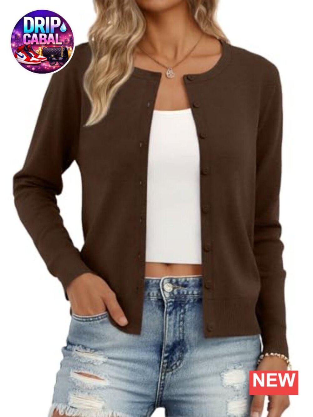 Women's Lightweight Knit Cardigan Button Down Long Sleeve Crew Neck